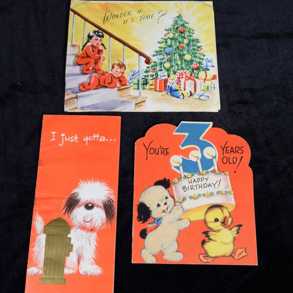 3 Vintage 1950 - 1960 Greeting Cards for Children Christmas Birthday Pop-up